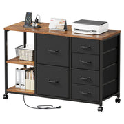 6-Drawer File Cabinet with Charging Station & Rolling Printer Stand