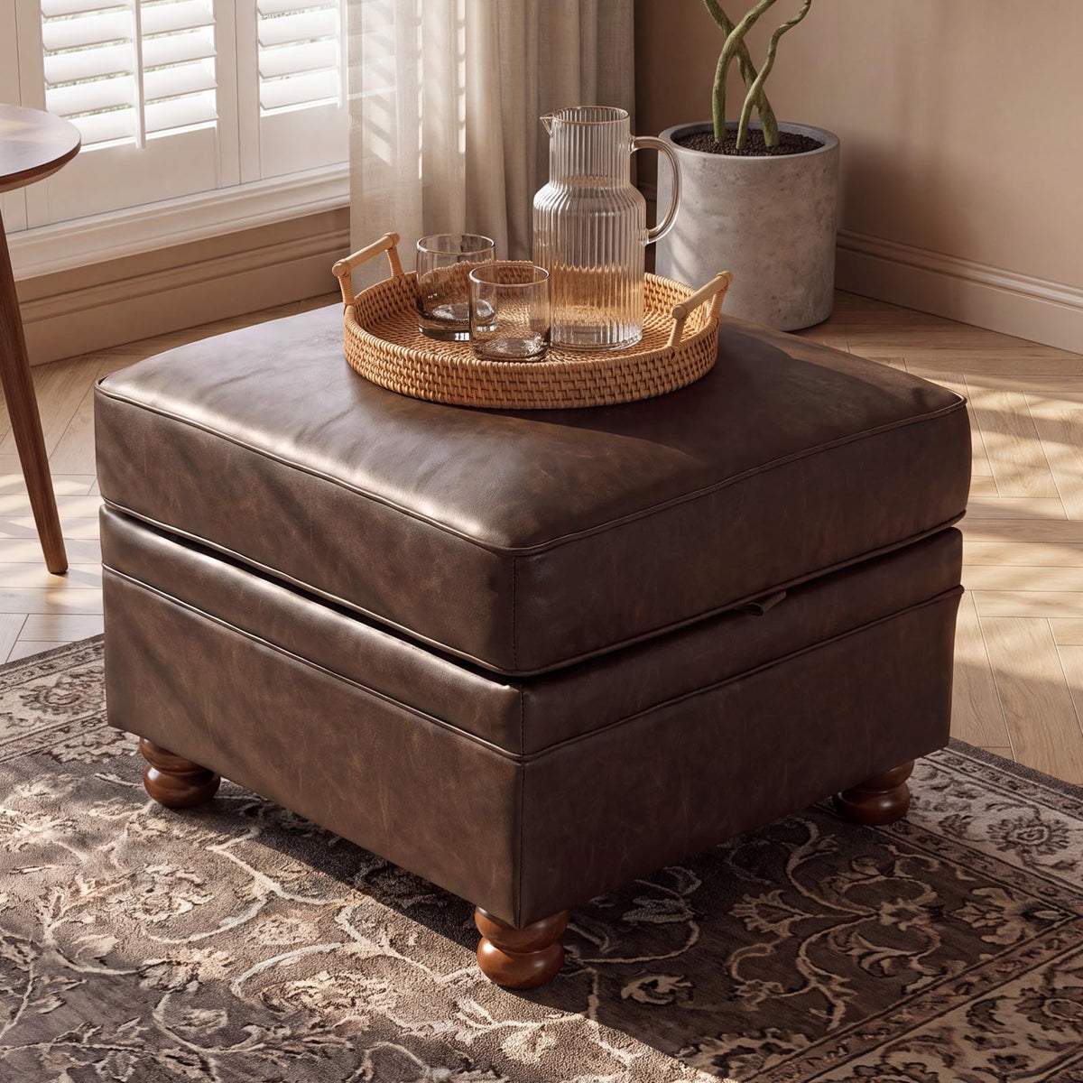 Square Faux Leather Storage Ottoman
