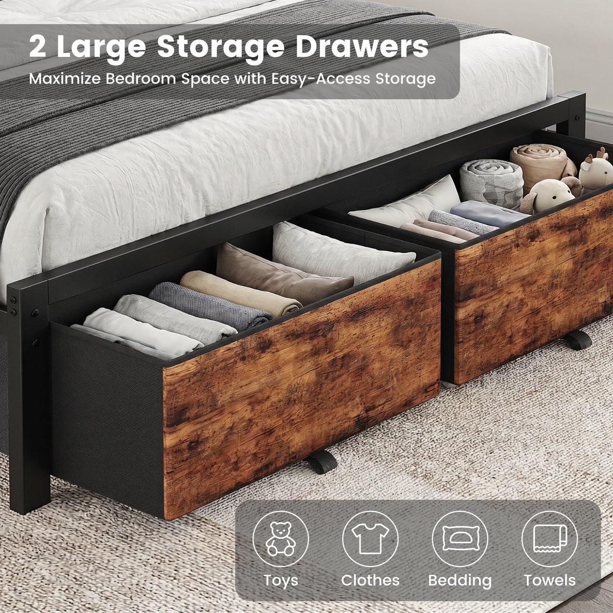 Queen Storage Bed with LED Headboard