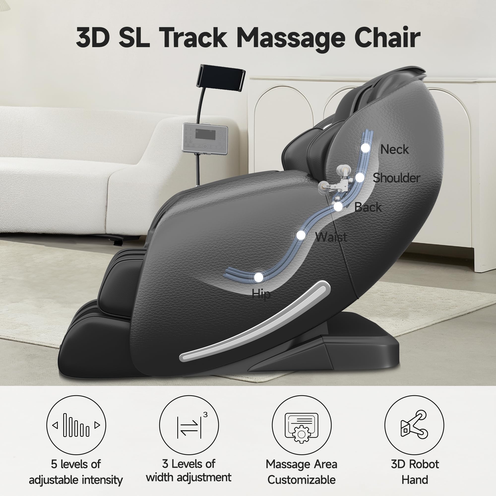 Real Relax Massage Chair Full Body with Unique Phone Controller, Zero Gravity 3D SL-Track Recliner with APP Control, Child Lock,Pause Button, Favor-06, Black