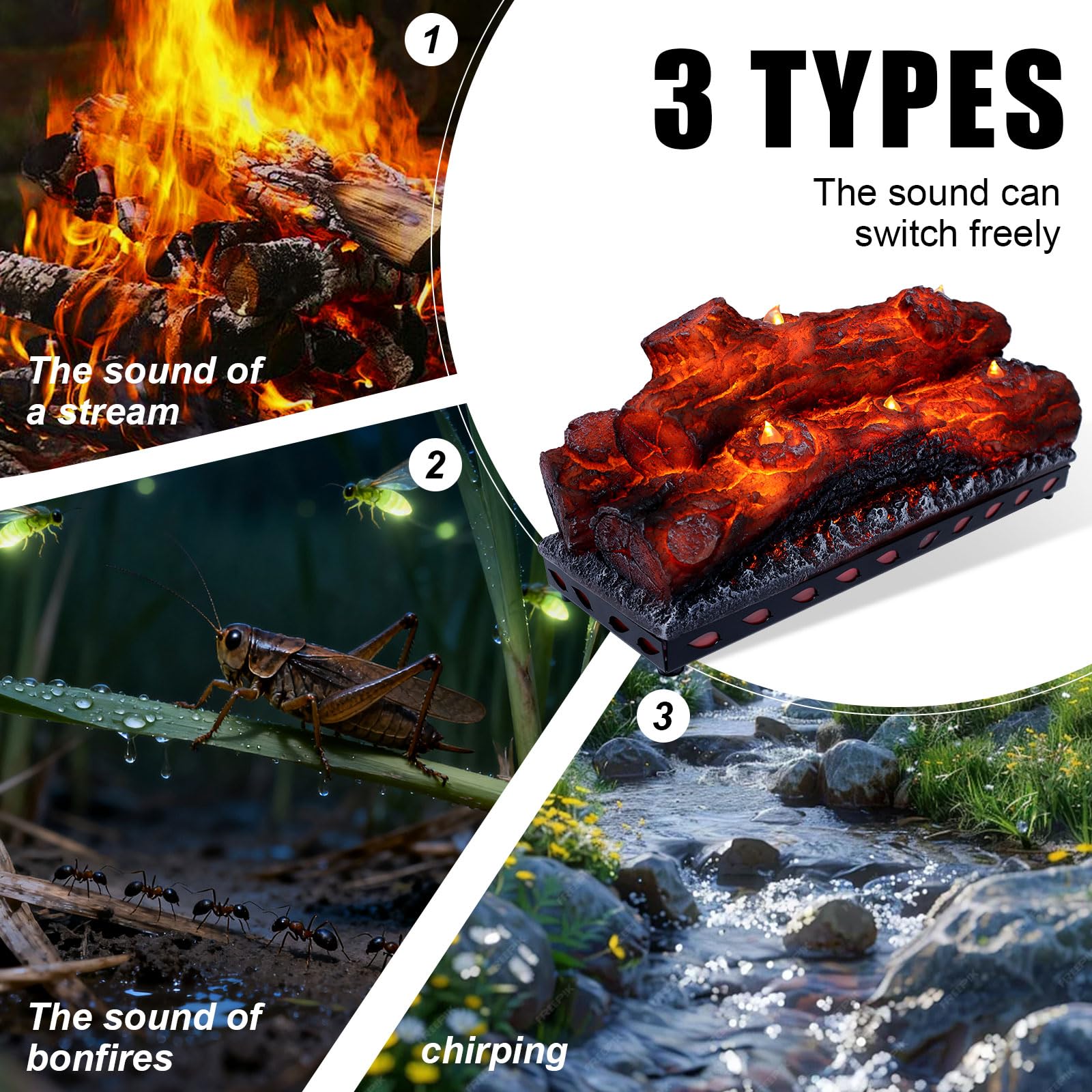 Electric Fireplace Logs with Realistic Flame Effect
