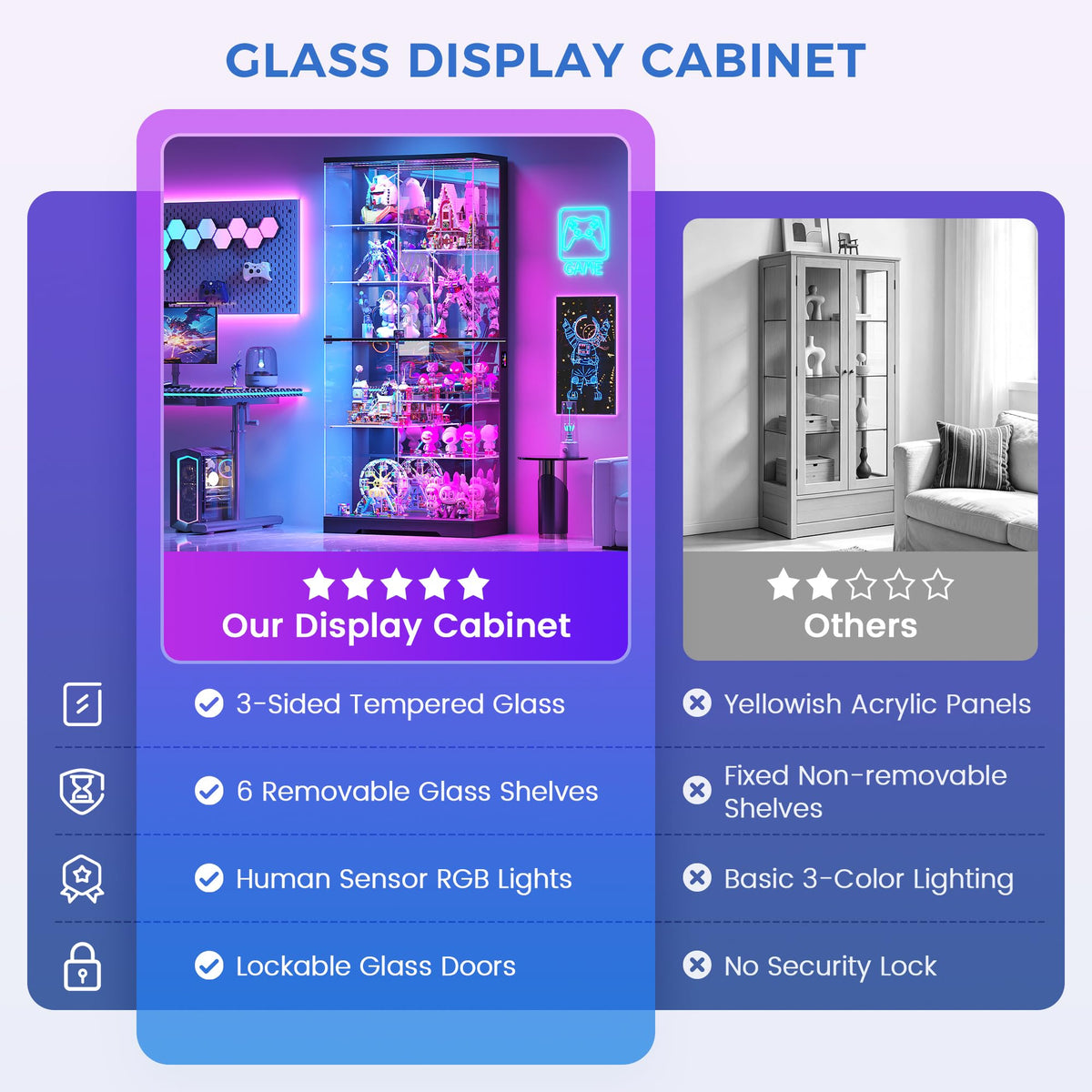 10-Tier RGB Glass Display Cabinet