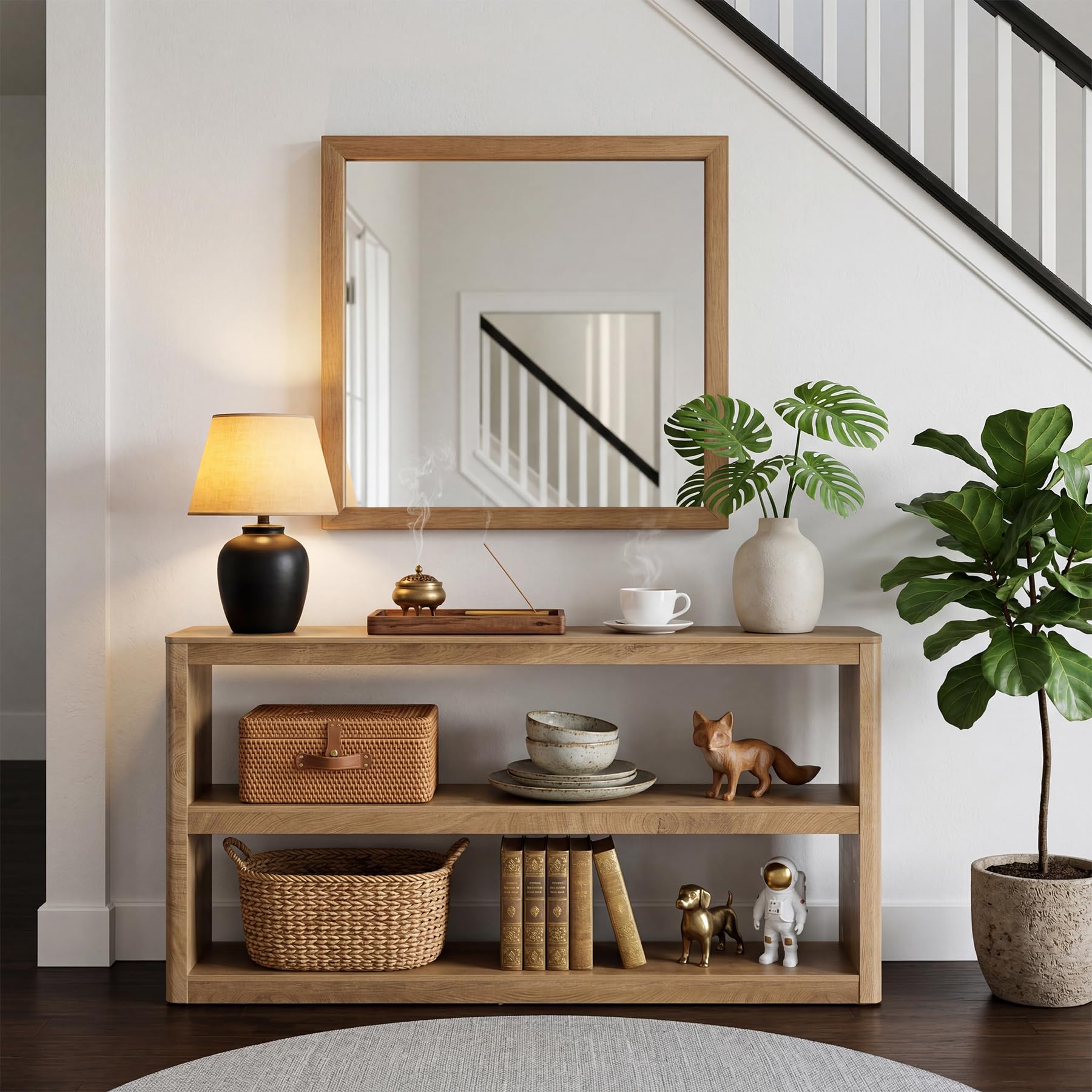 LITTLE TREE 63-Inches Console Table, Modern Sofa Table with 3 Storage Shelves, Narrow Entryway Furniture Living Room, Entrance, Hallway, Foyer, Brown
