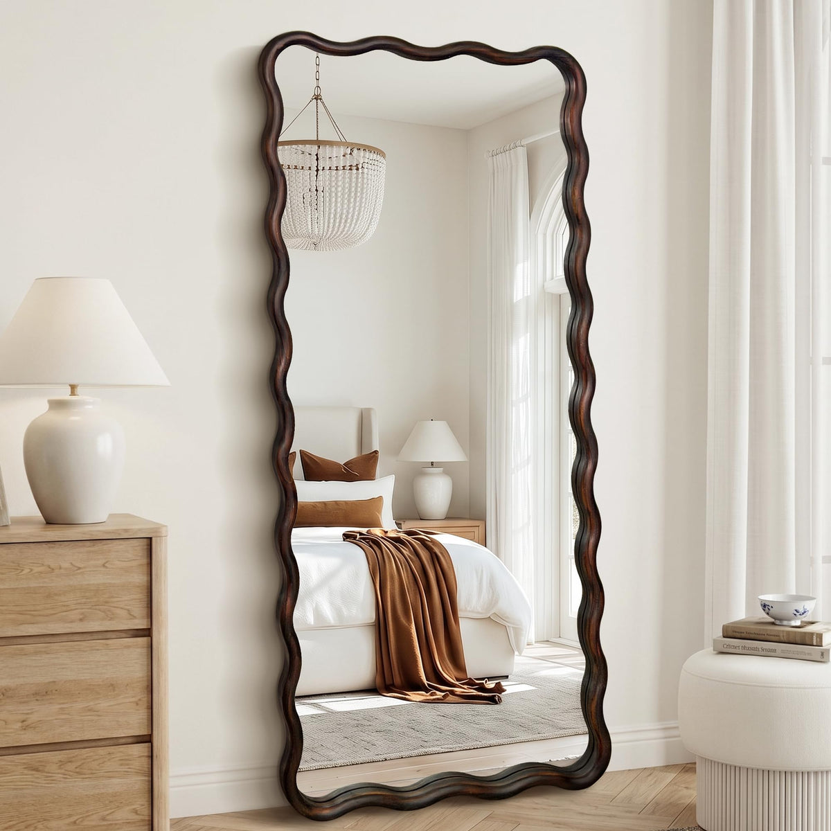 Brown Wavy Wood Full-Length Mirror