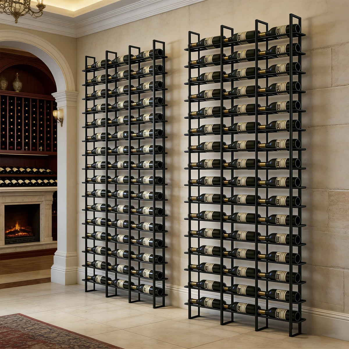 amhricho Large Wall Mounted Wine Rack, (Black, 3 Cols (48 Bottles))