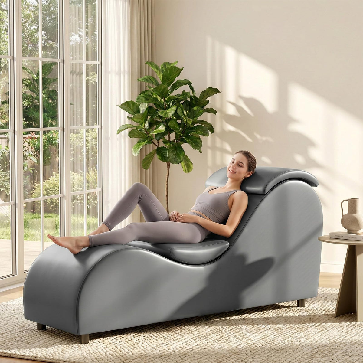 ijuicy Faux Leather Chaise Lounge, Reading Chair for Office, Living Room