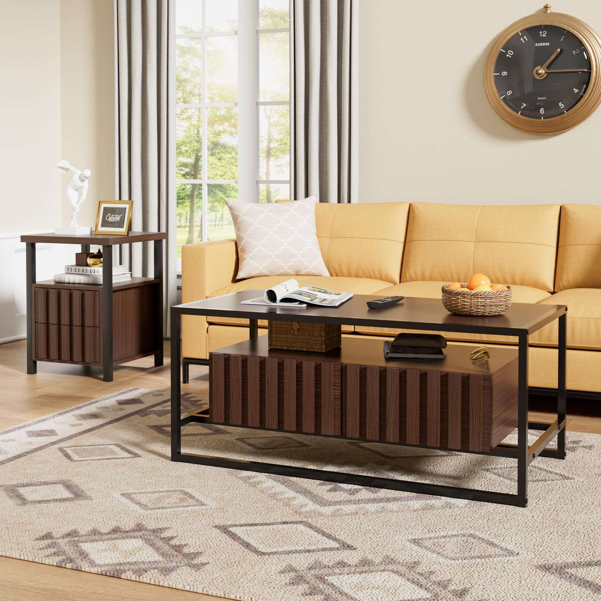 3-Piece Coffee Table Set with Drawers & Open Shelves