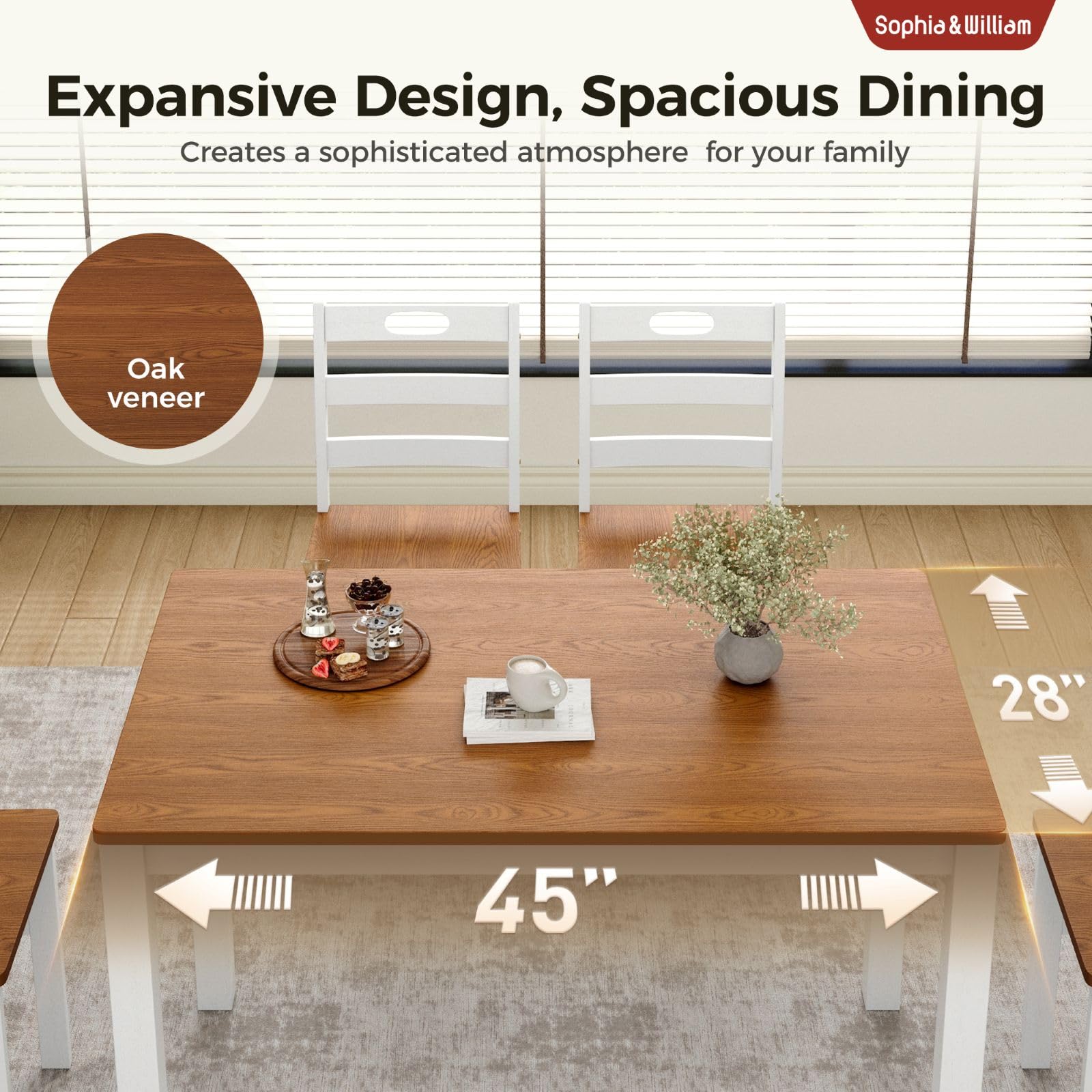 5-Piece Farmhouse Dining Table Set for 4