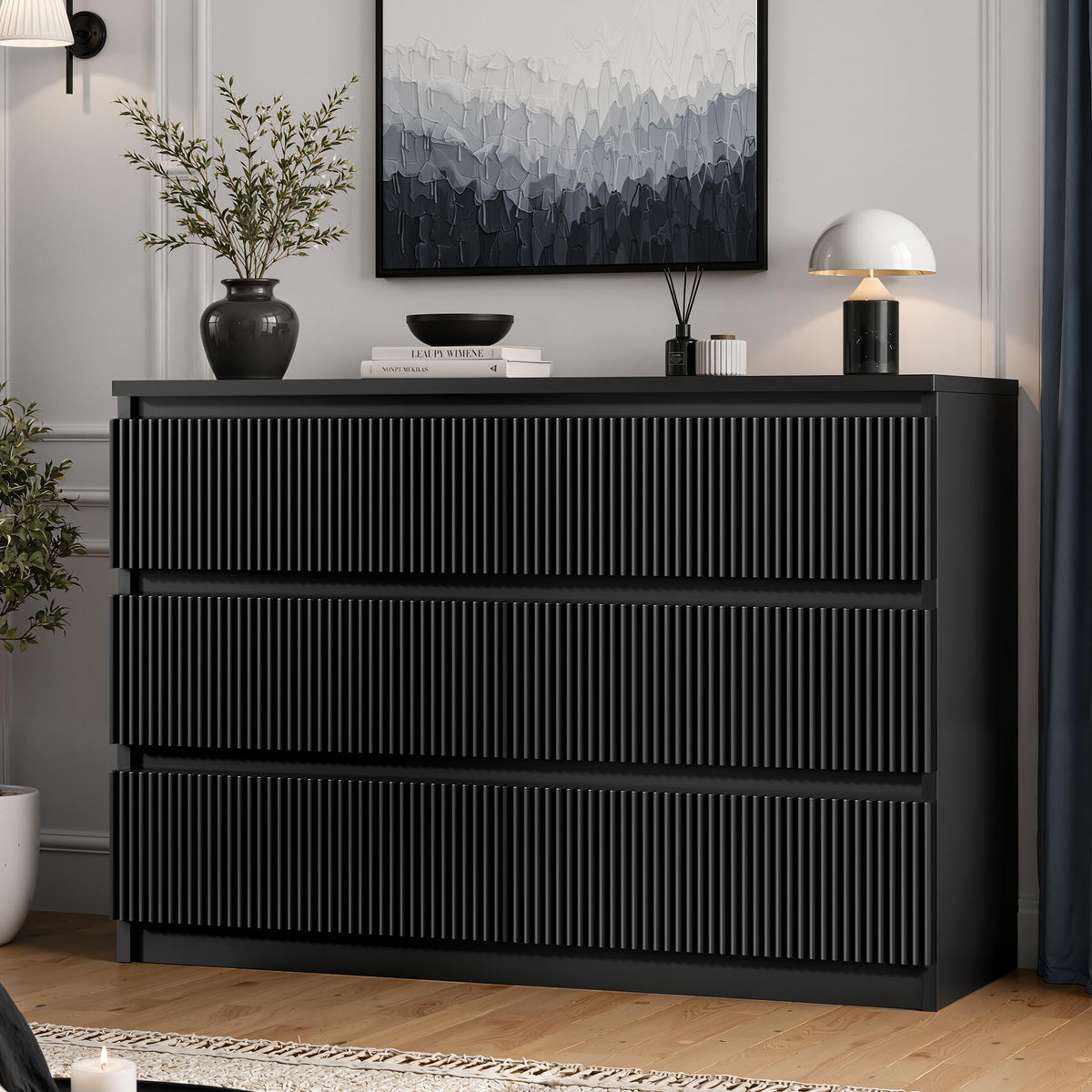 Black Fluted 6-Drawer Dresser
