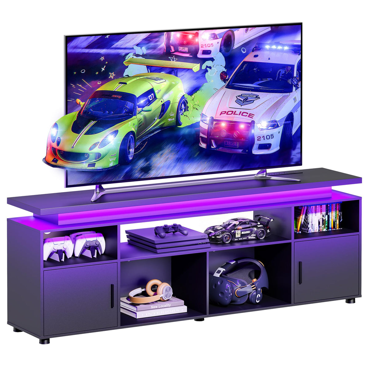 Black LED TV Stand with Storage
