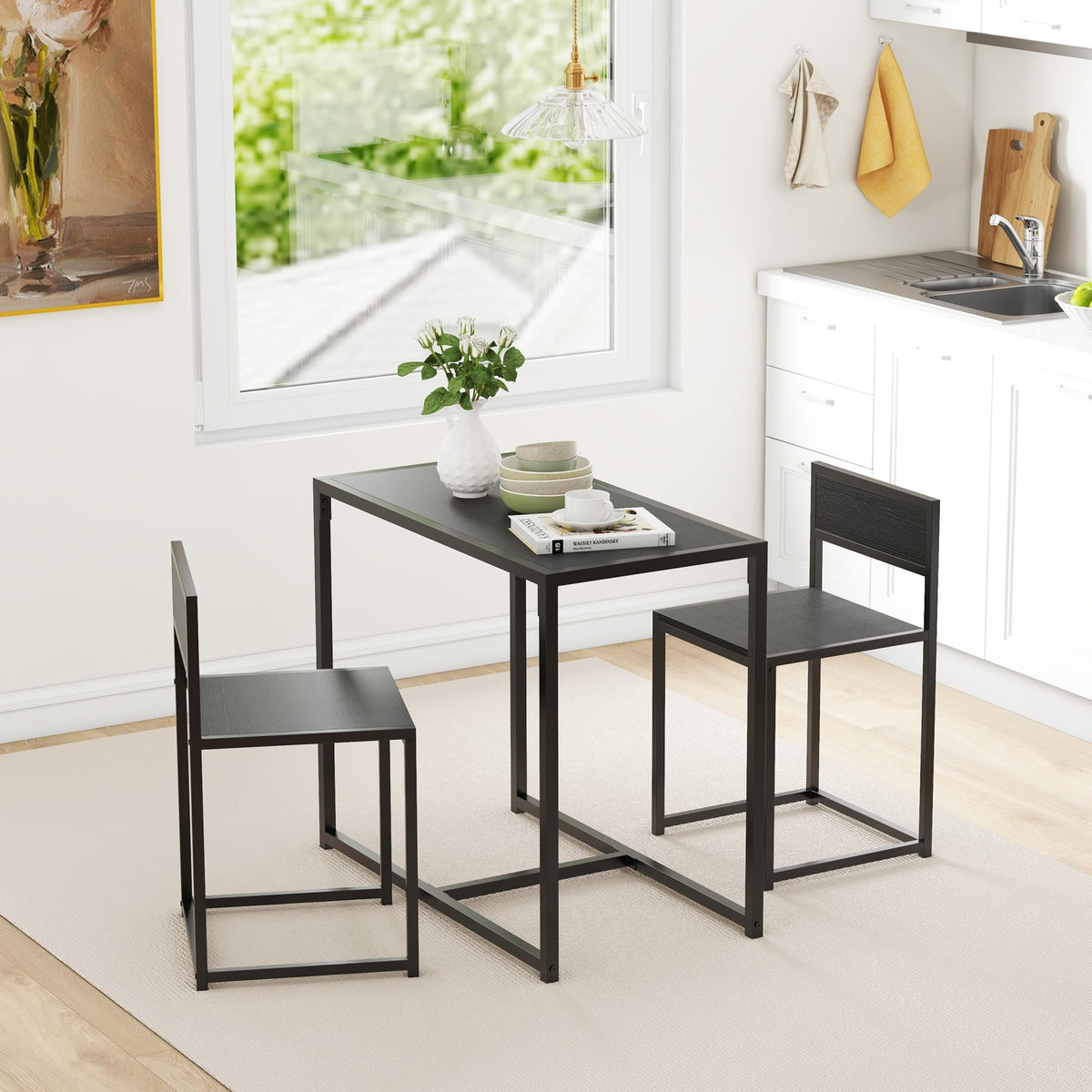 HOMCOM Small Dining Table Set for 2 Compact for Small Spaces, Black