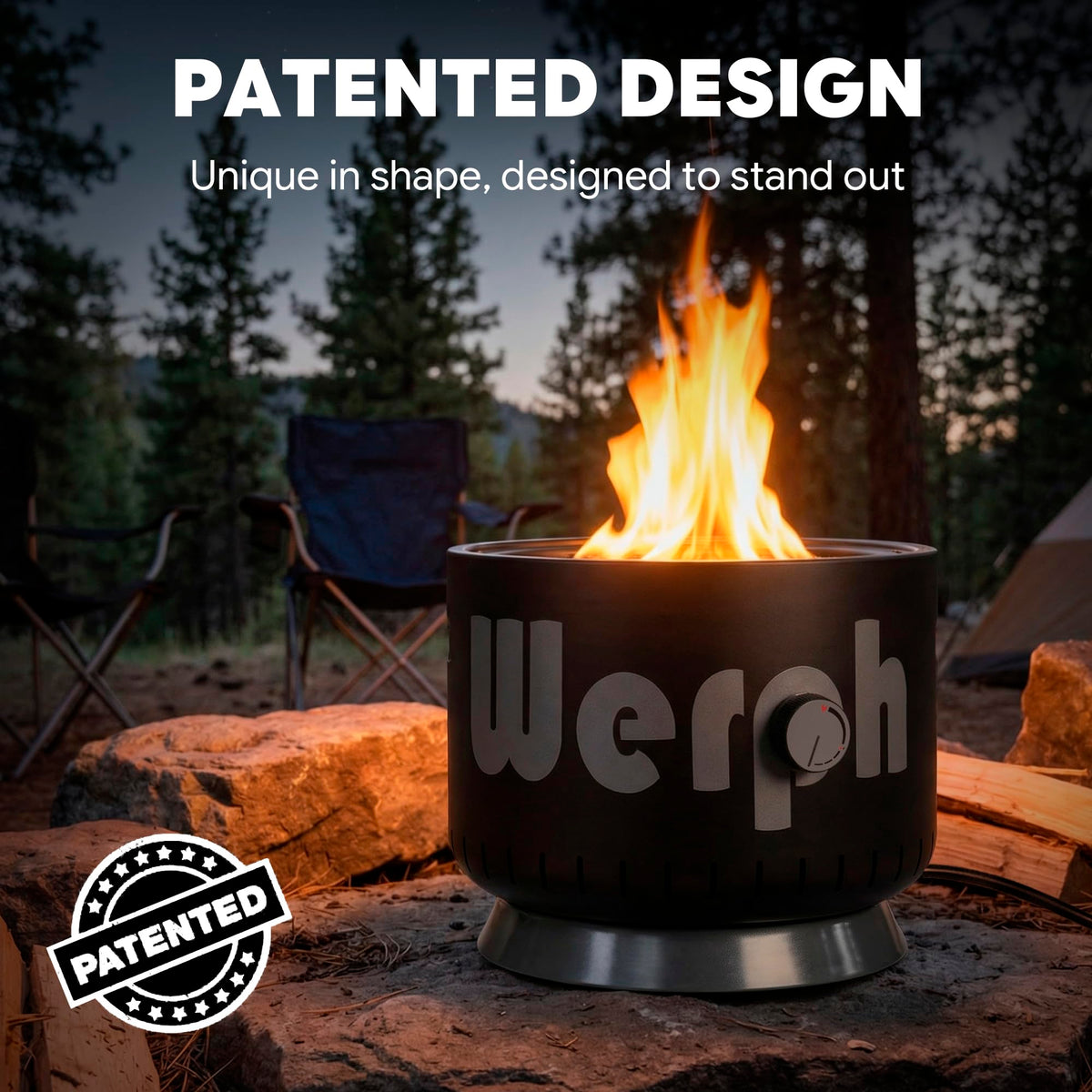 Werph 17‑Inch Portable Propane Fire Pit for Camping, 58,000 BTU, Black
