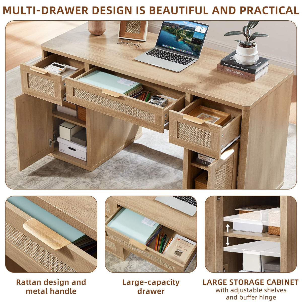 Rattan-Style Desk with Storage