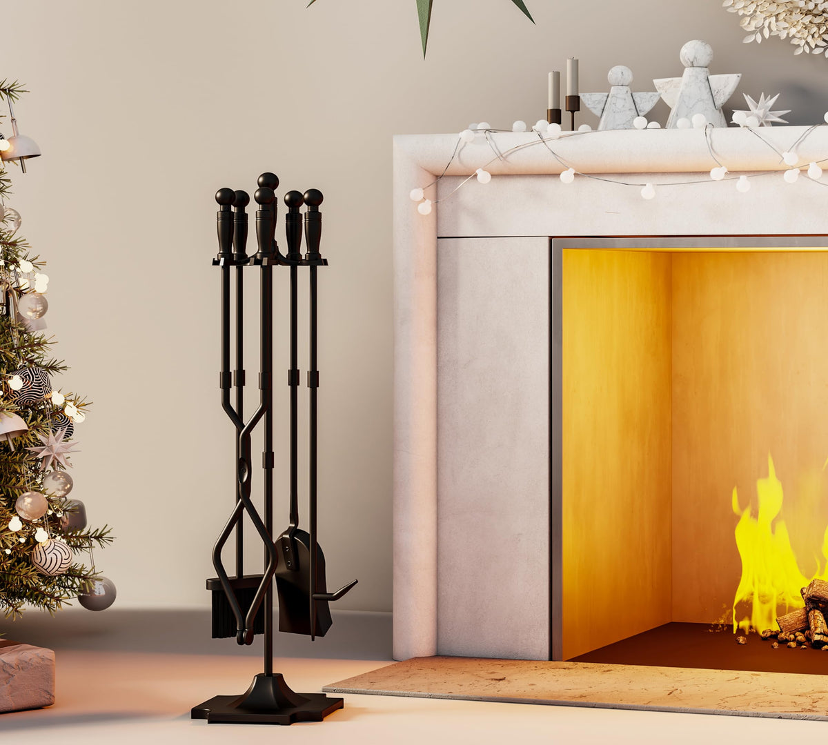 Fire Beauty Cast Iron 5 Piece Fireplace Tools Set and Hearth Accessories