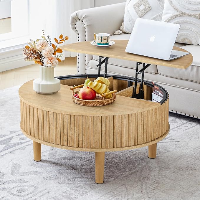 Round Lift-Top Coffee Table with Hidden Storage