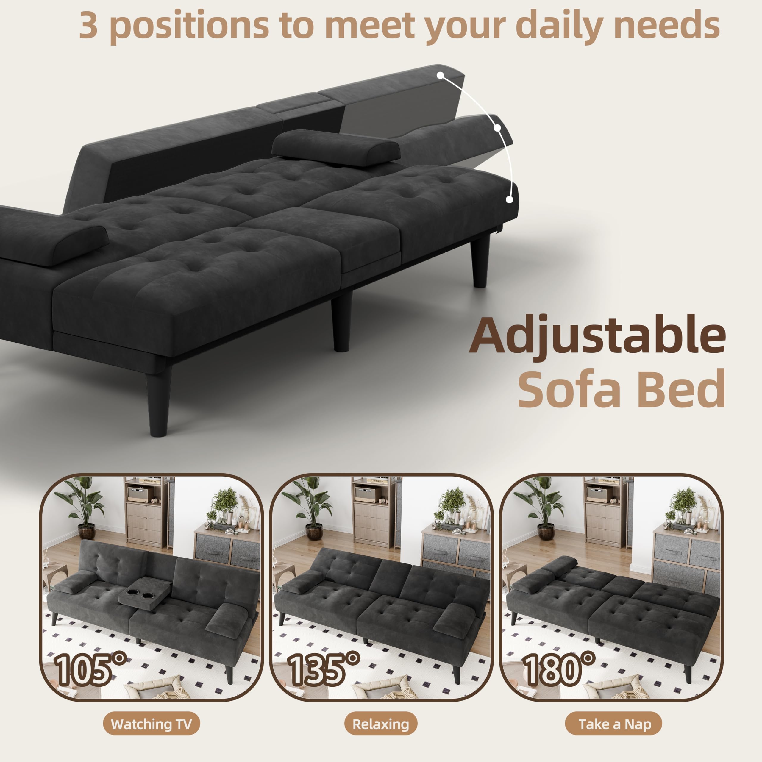 Futon Loveseat Sofa Bed with Adjustable Backrest