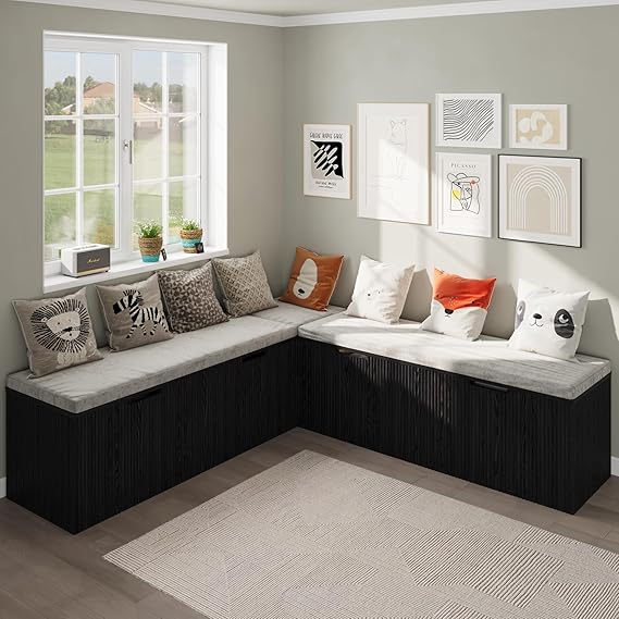 L-Shape Corner Storage Bench with Cushion