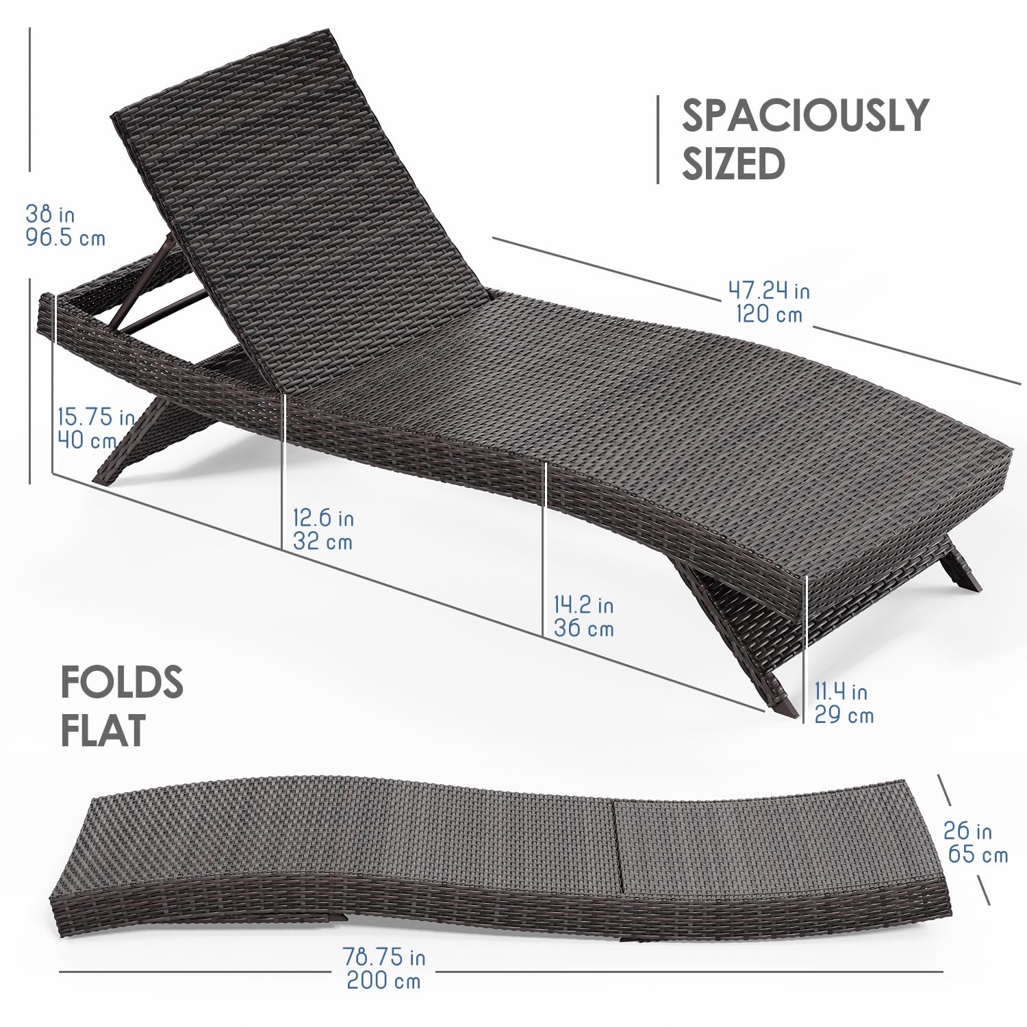 Outdoor Wicker Chaise Lounge Chair with Reclining Backrest