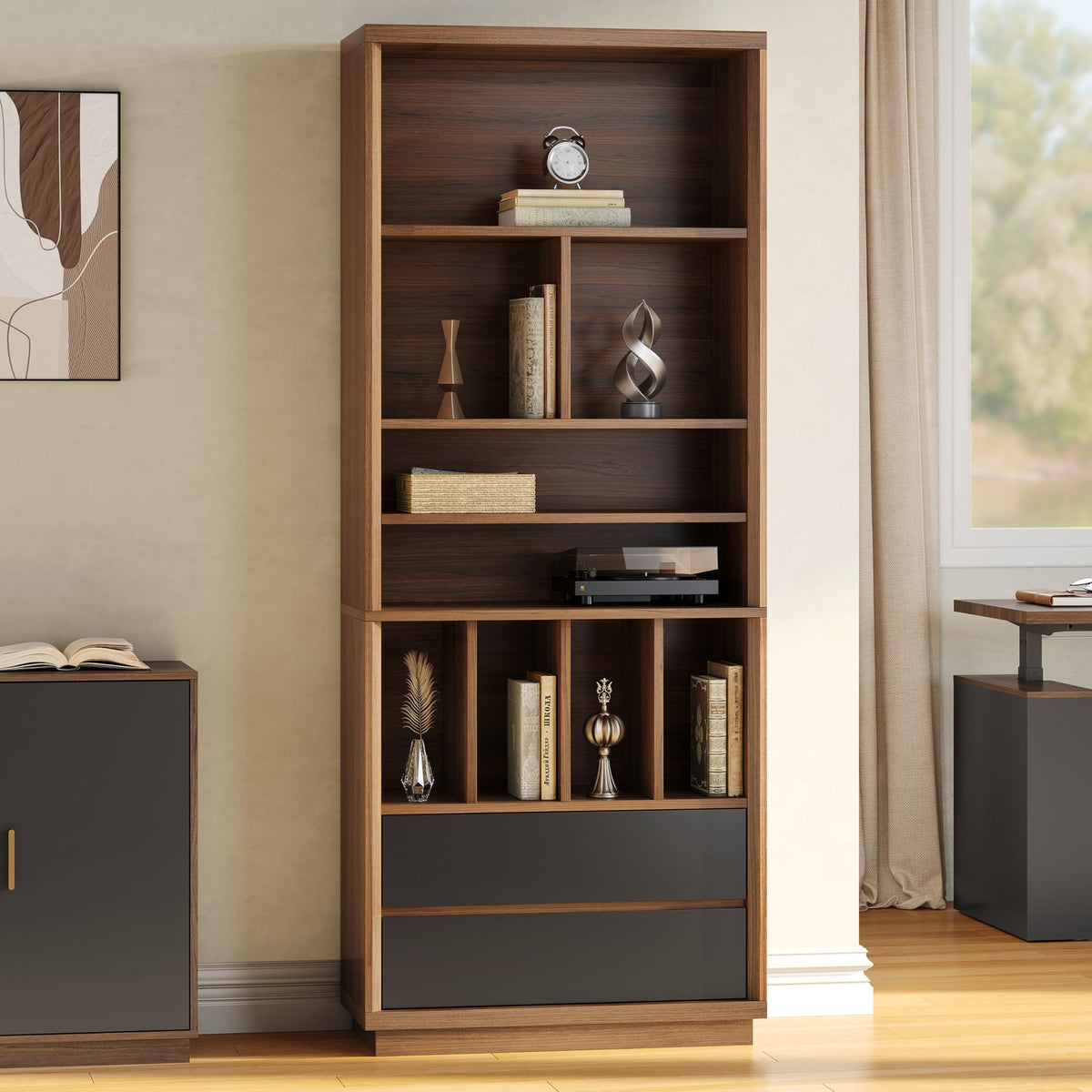 9-Cube Bookcase with Drawers