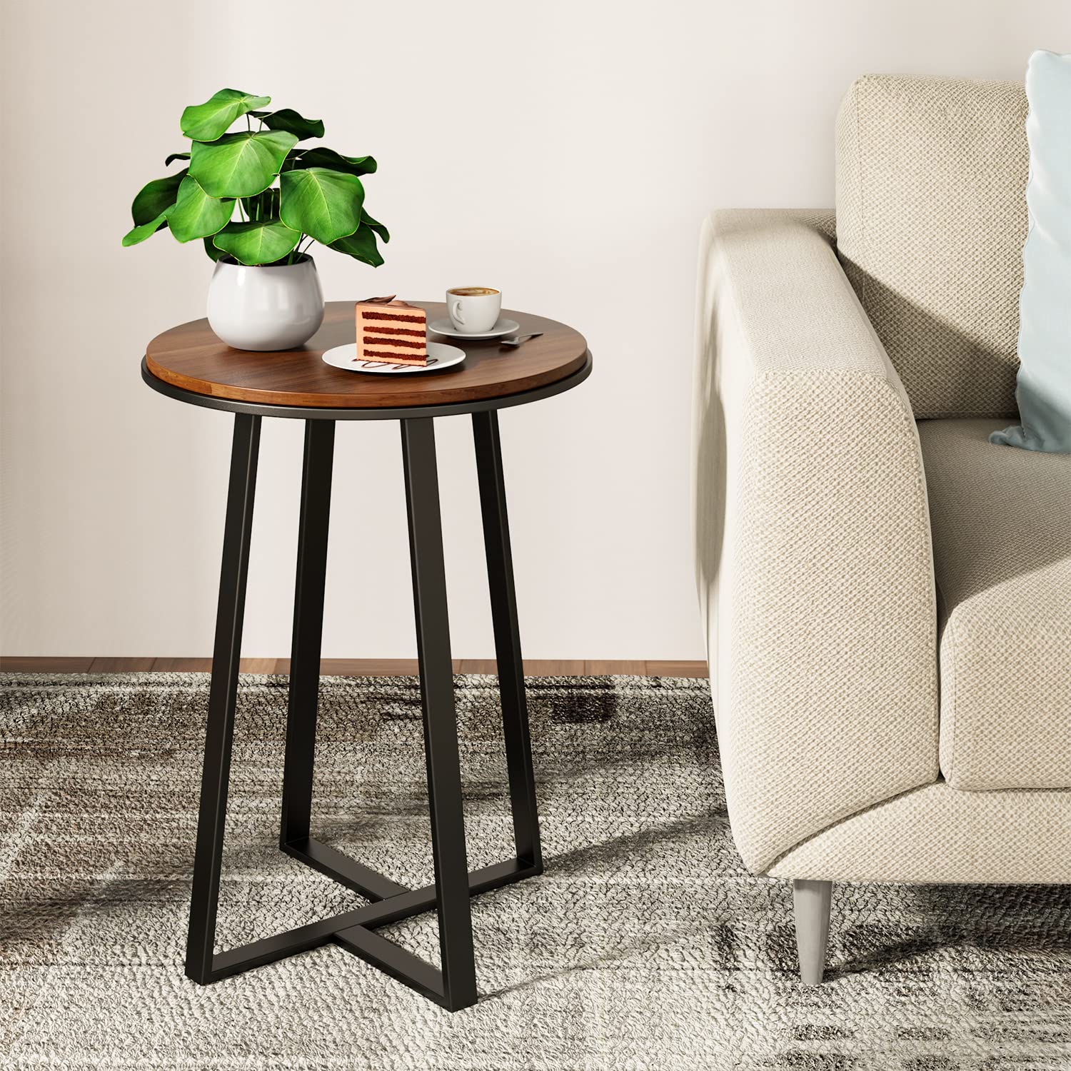 Round Side Table with Metal Frame