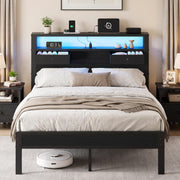Kbun Full Size Bed Frame with 2 Fabric Drawers and Storage Headboard