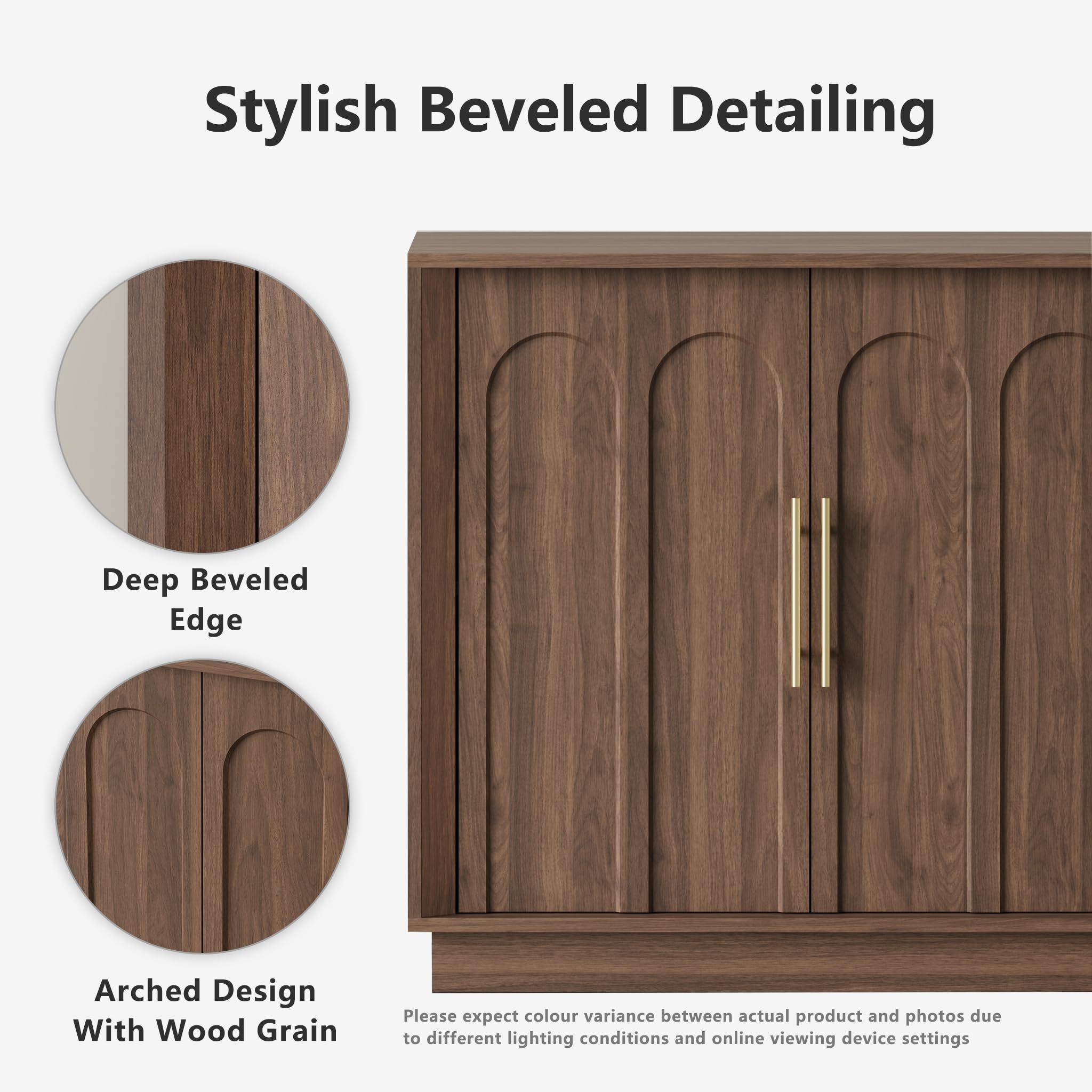 FORTUNETEC Sideboard Buffet Cabinet with Storage, Mid Century Modern Accent Cabinet with Arched Doors, Modular Media Console, Minimalist Credenza for Living Room Kitchen Dining Room Entryway, Walnut