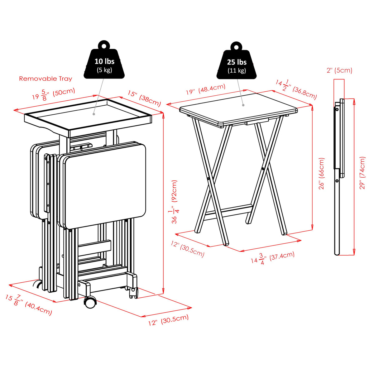 Winsome Isabelle Set of 4 Foldable Snack Tables with Storage Rack