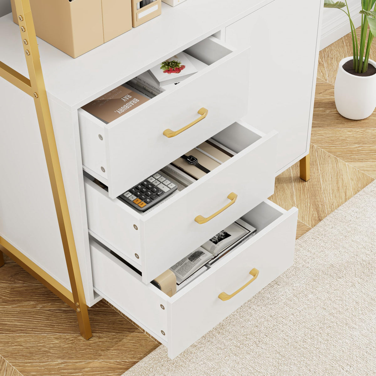 Ladder Bookshelf with Drawers