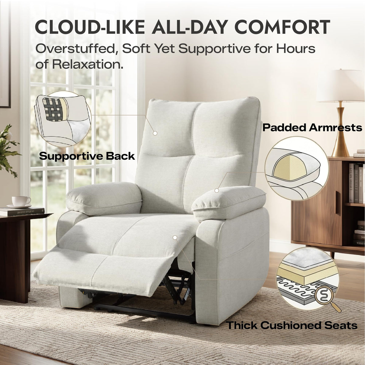 Watson & Whitely Wide Wall Hugger Manual Recliner Chairs, Light Gray