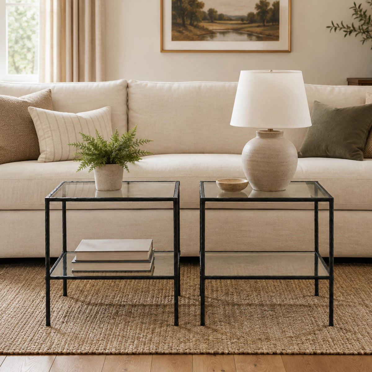 Lynder & Co. Black Glass Side Table, Square End Table for Living Room