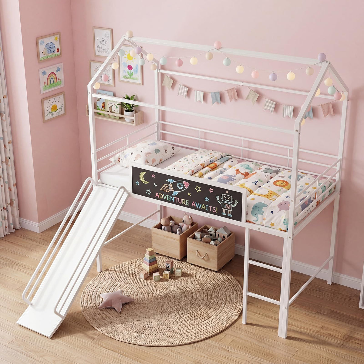 Twin House Loft Bed with Slide