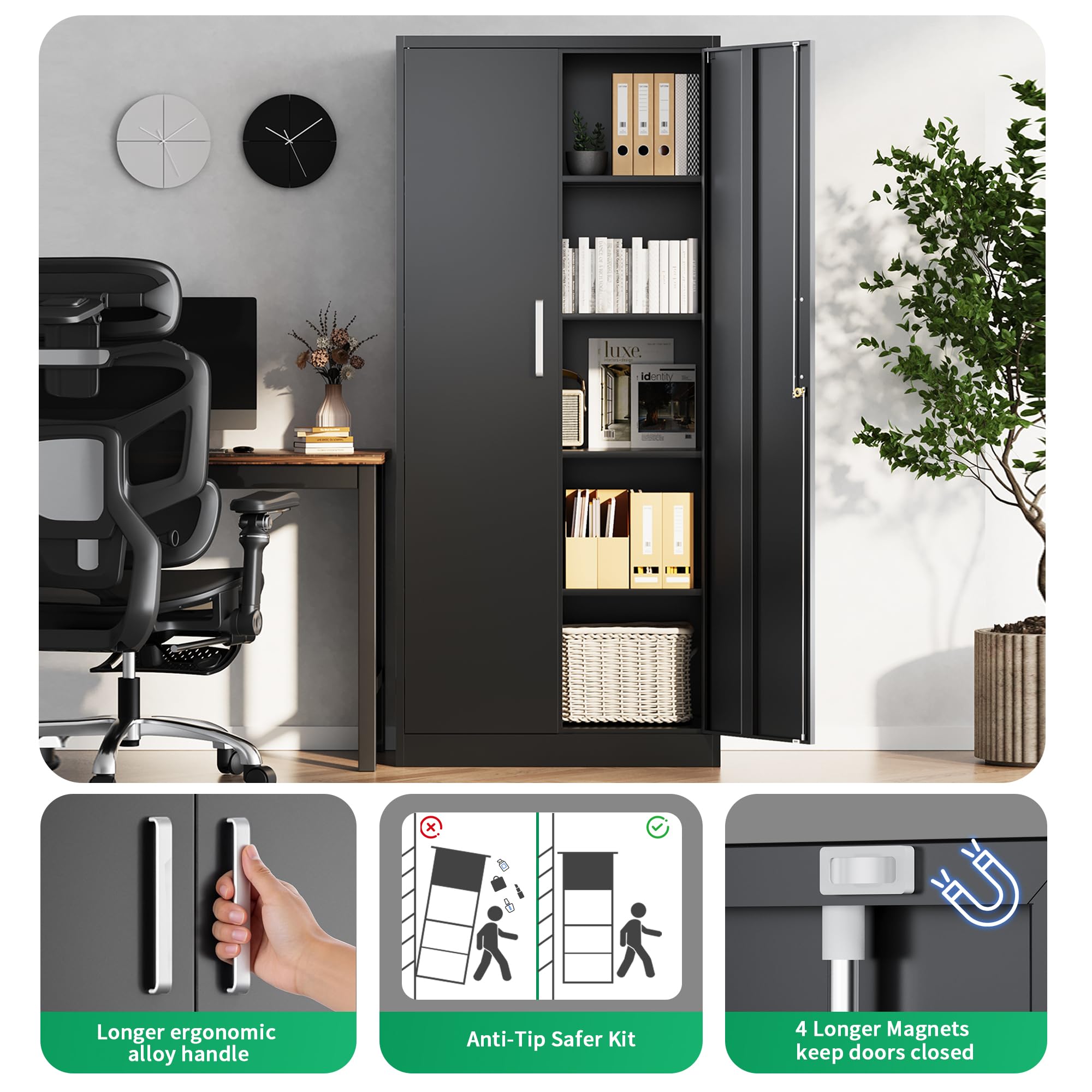 Metal Storage Cabinet with Doors & Adjustable Shelves