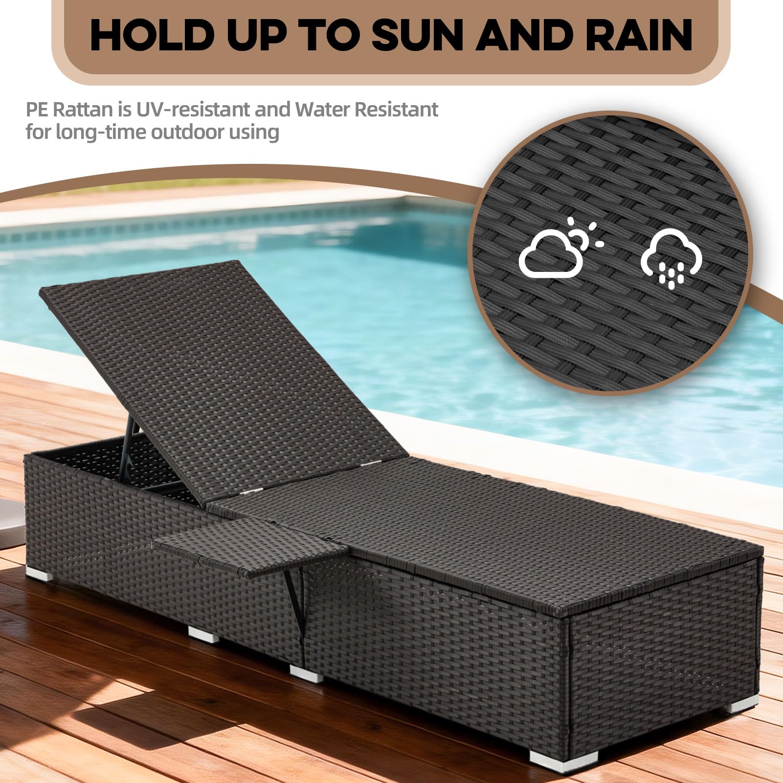 Outdoor Reclining Chaise Lounge Set of 2 with Cushion & Side Tray
