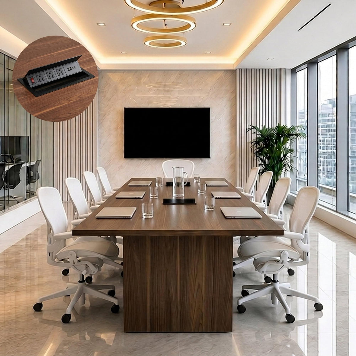 Walnut Conference Table with Power Management