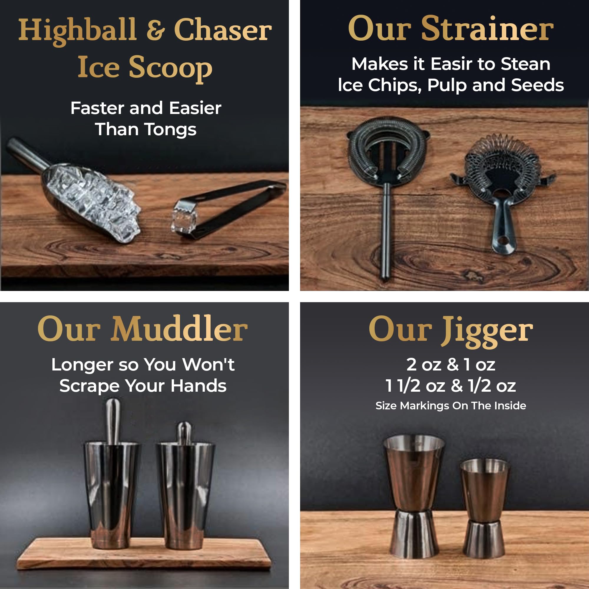 Highball & Chaser 13-Piece Cobbler Cocktail Shaker Set: Black Polished Stainless Steel Bartender Kit for Home Bar Set | Laser Engraved Tools Plus E-Book with 30 Recipes