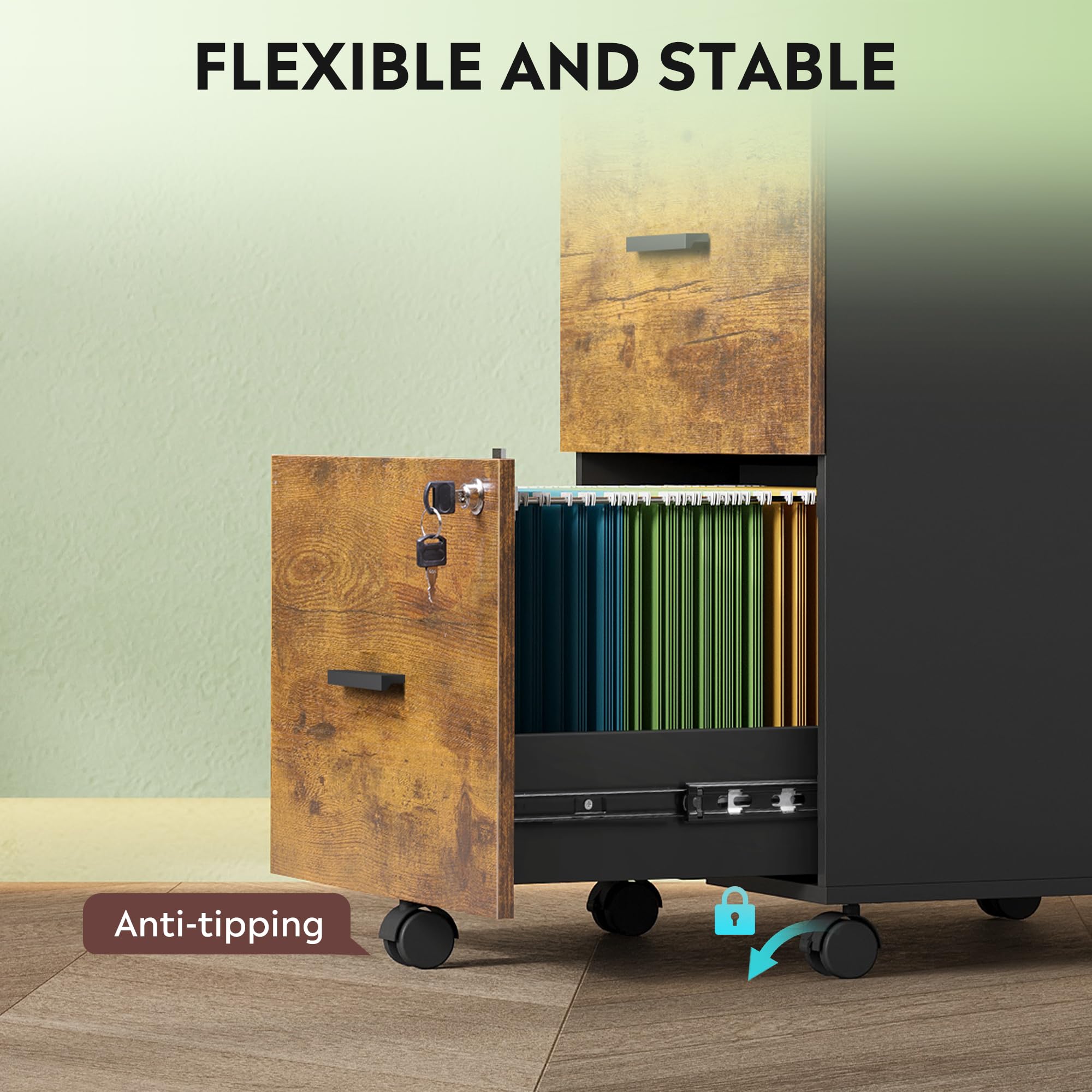 3-Drawer Rolling File Cabinet with Lock