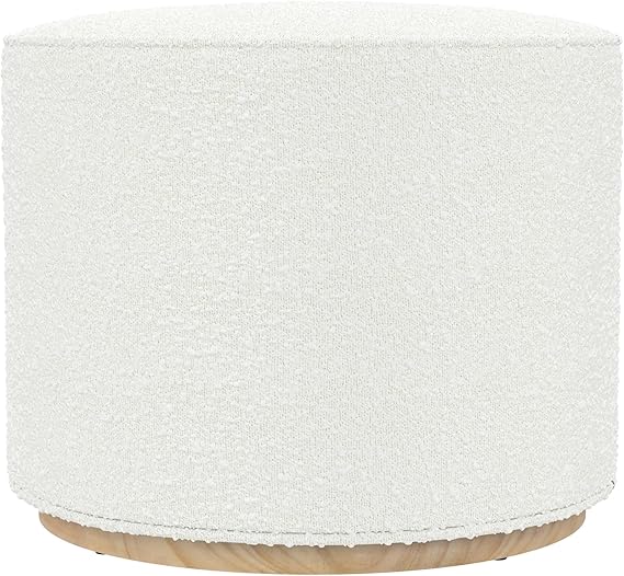 Round Upholstered Ottoman with Wood Base