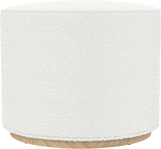 Round Upholstered Ottoman with Wood Base