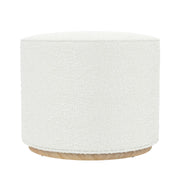 Round Bouclé Ottoman with Wooden Base