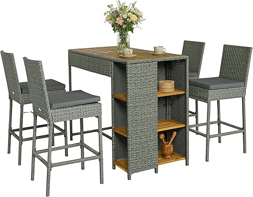 5-Piece Outdoor Bar Set with High Top Table & 4 Barstools