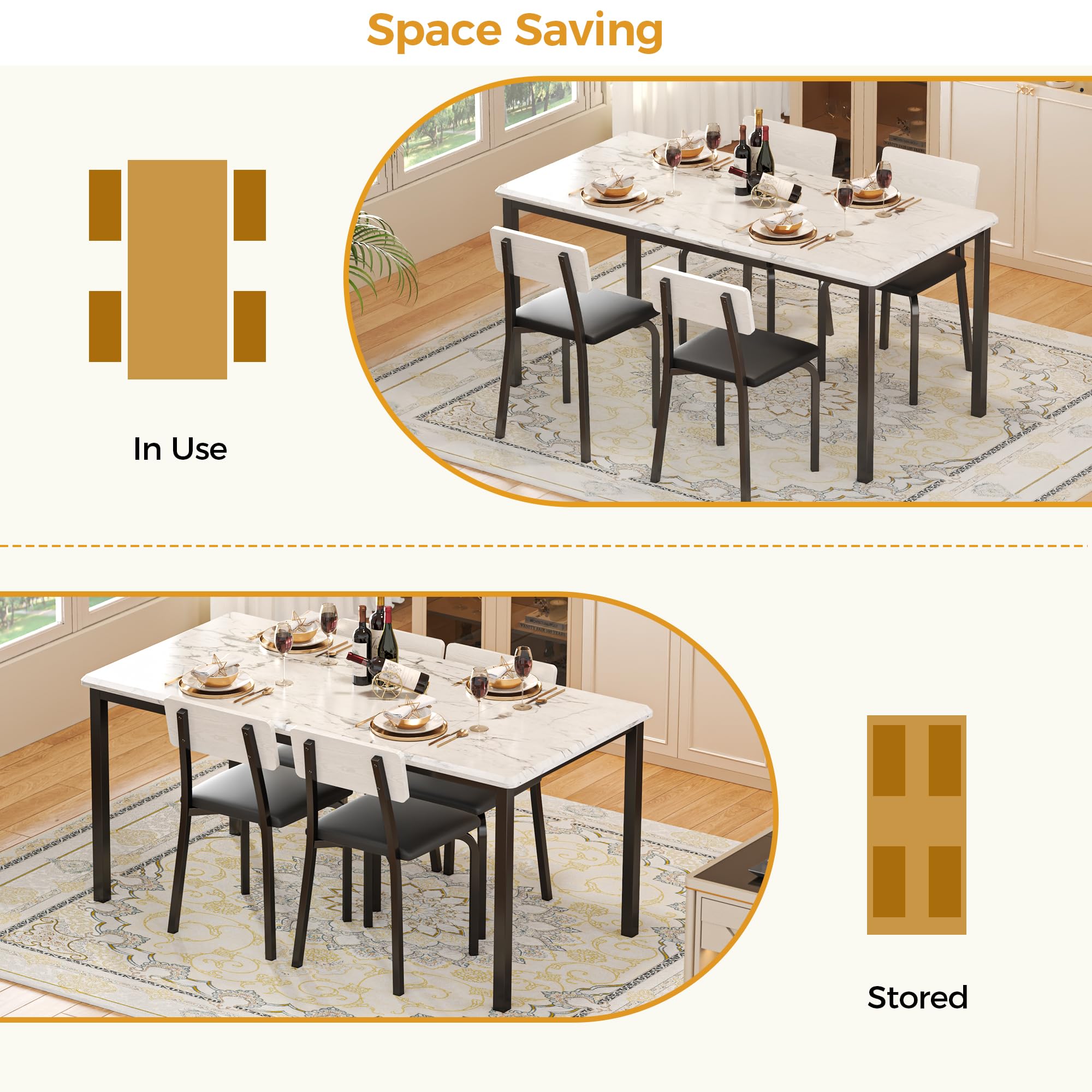 Extendable Dining Table Set with 4 Upholstered Chairs