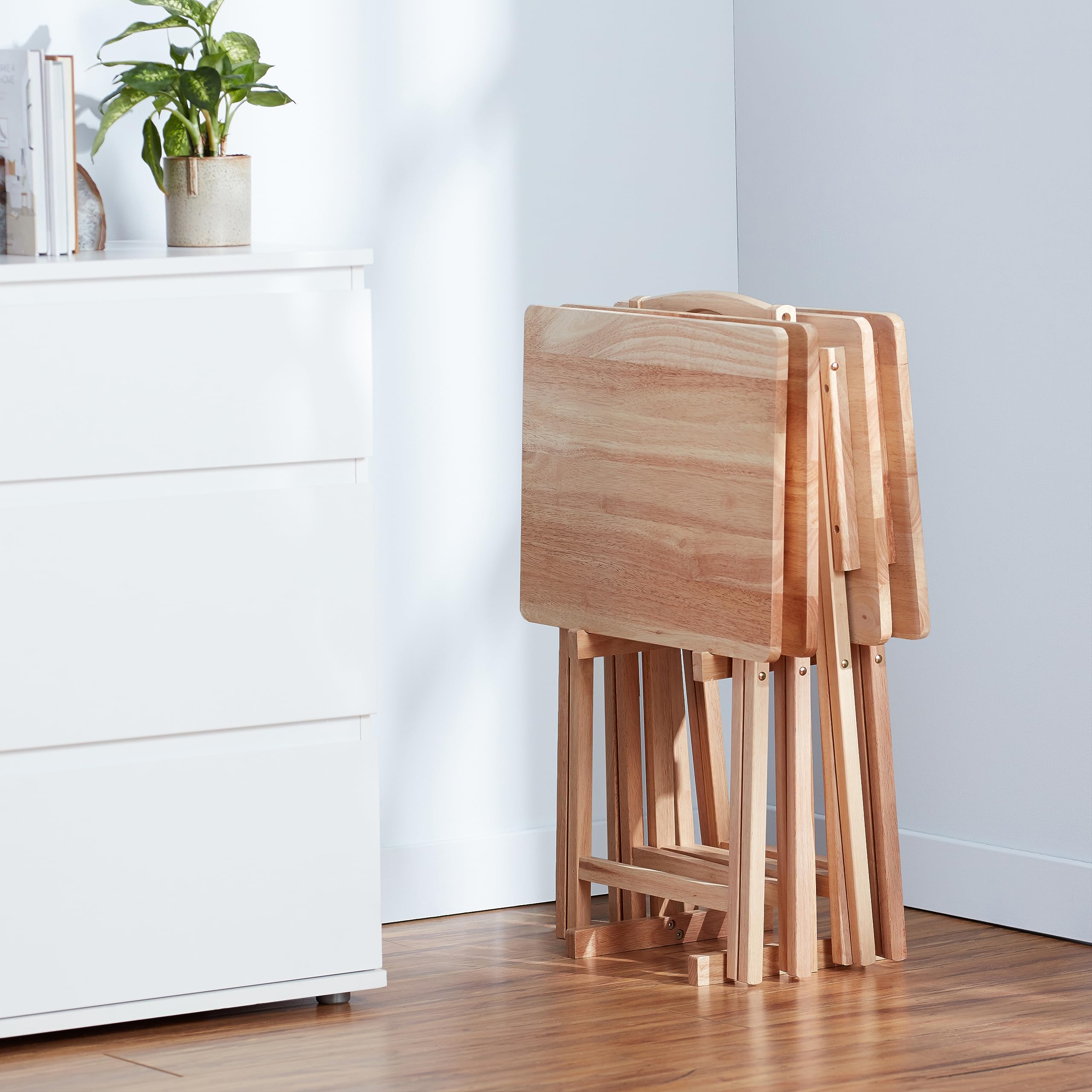 Folding TV Tray Tables with Storage Rack, Set of 4