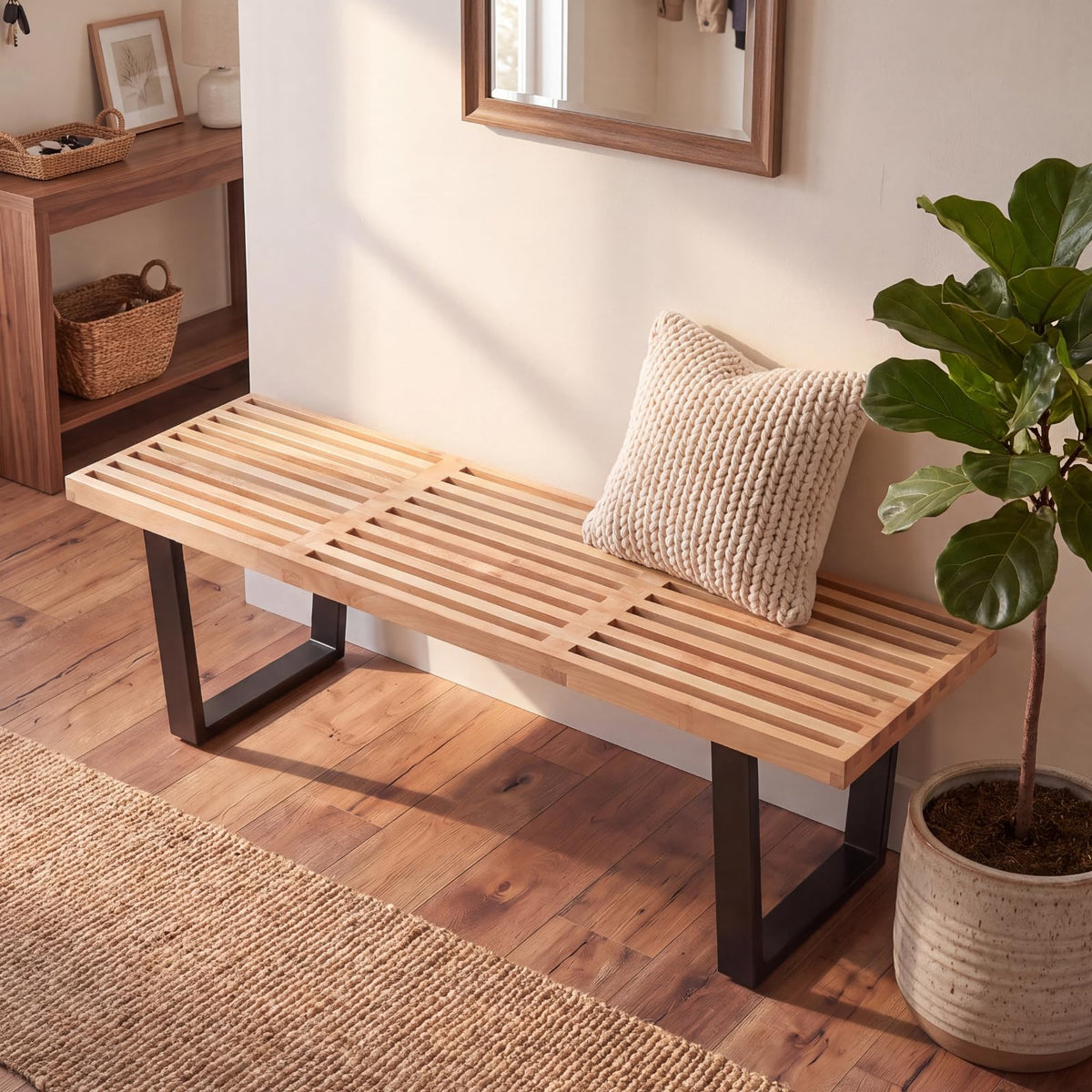 Natural Wood Entryway Bench