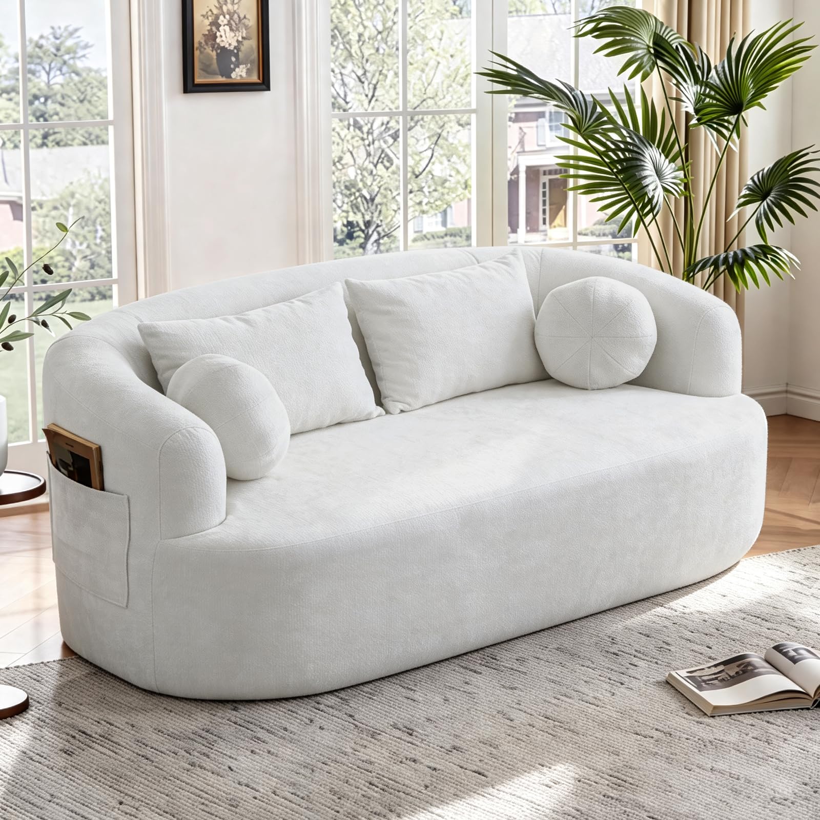 FASADI Loveseat Sofa for Small Space, 67.3" Boneless Love Seat Sofa with Side Pocket & 4 Pillows, Foam and Spring Filling, Soft Chenille for Living Room, Apartment, Bedroom, No Assembly
