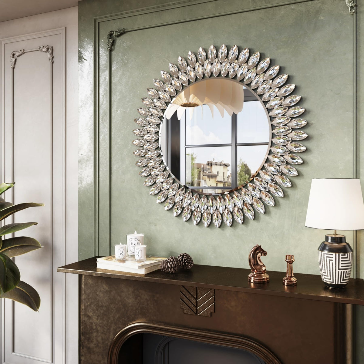 Round Jeweled Wall Mirror