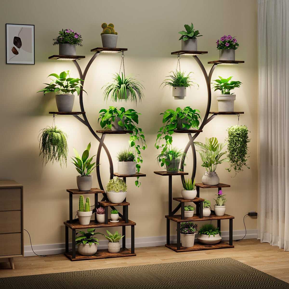 9-Tier Plant Stand with Grow Lights, Set of 2