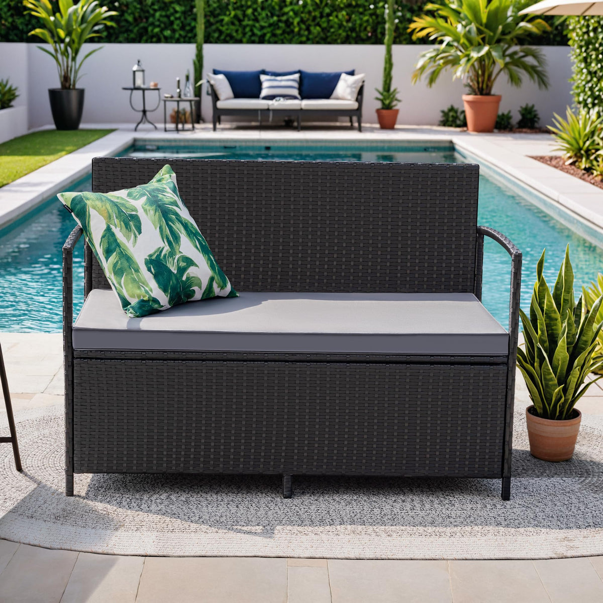 Rattan Outdoor Storage Bench