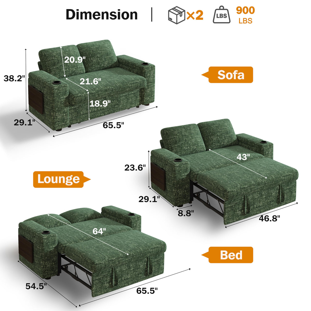 Chenille Pull-Out Sleeper Loveseat