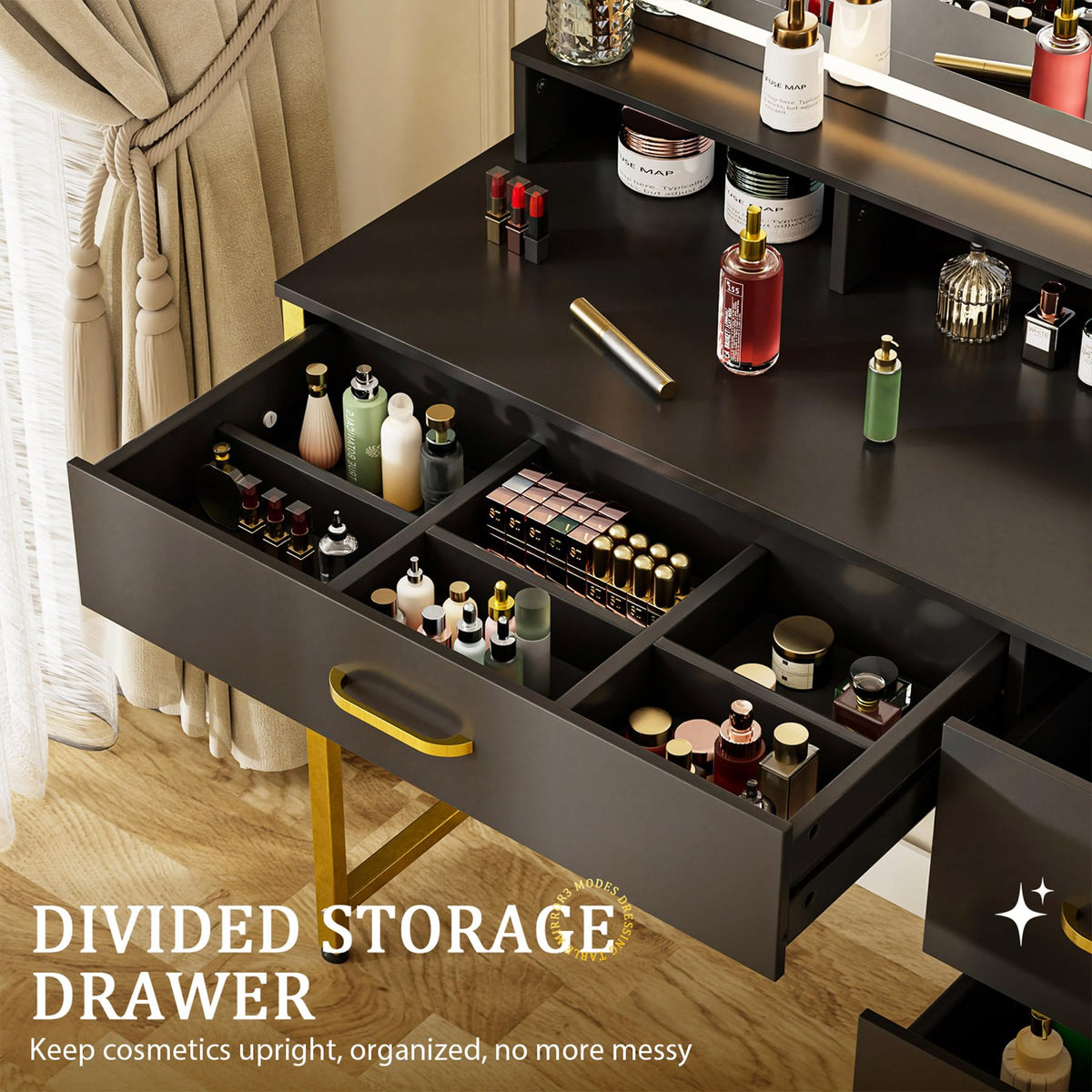 Black Makeup Vanity with LED Mirror