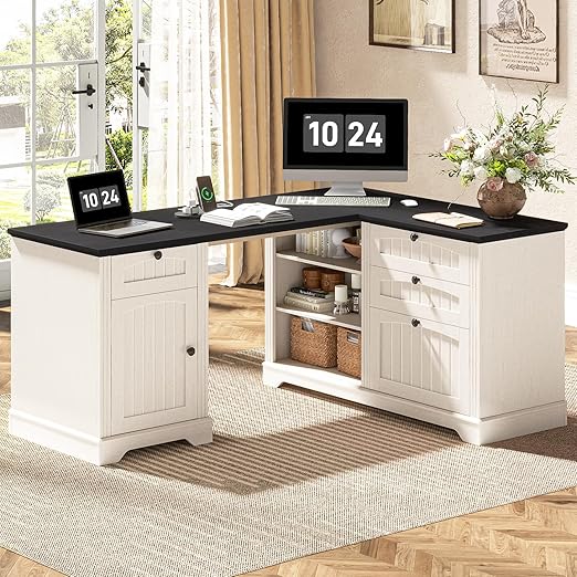L-Shaped Executive Desk with 6 Drawers